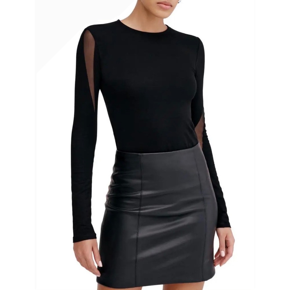 Marcella Alley Mesh Panel Long Sleeve Top Women Large Black Modern Minimalist